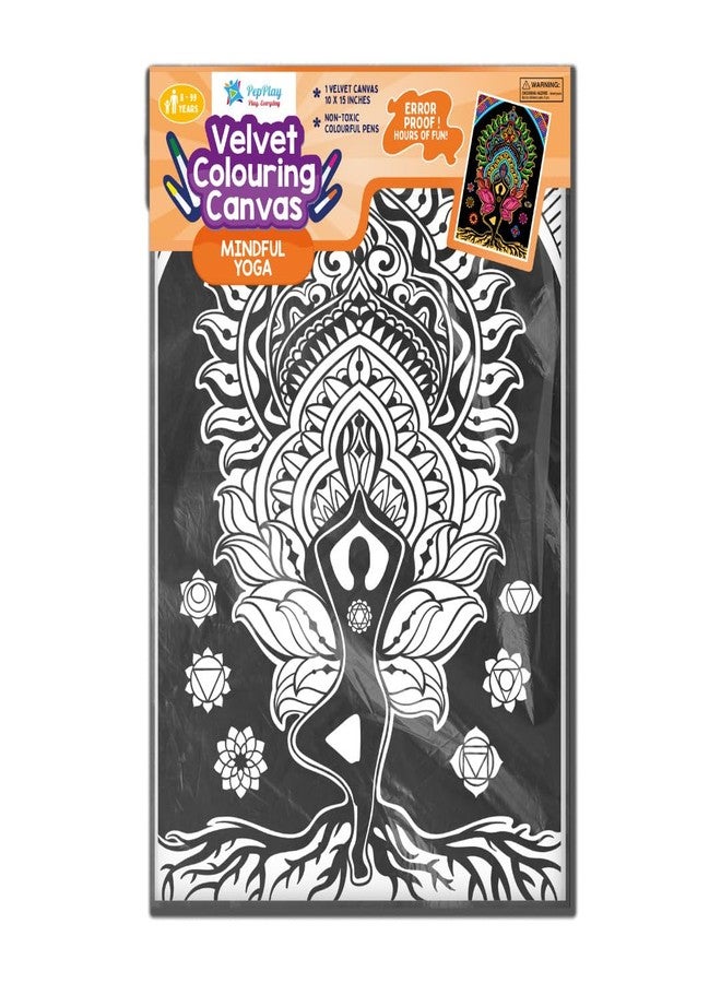 PepPlay Velvet Colouring Canvas - Mindful Yoga | DIY Yoga Theme Gift & Canvas Art for Adults & Kids 9-99 Years | Raised Velvet Keeps Colors in Line | Group Craft Activity, Travel-Friendly & Relaxing - Image 1